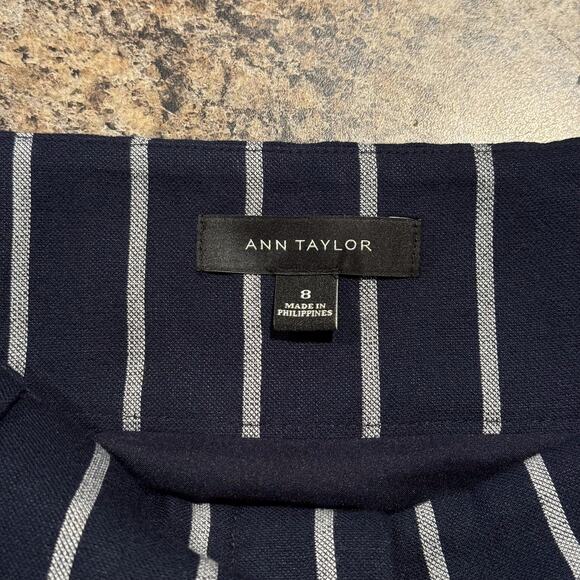NWOT Ann Taylor Womens Skirt Pleated Knee Length Blue Career Stripe Size 8 EF - Picture 2 of 5